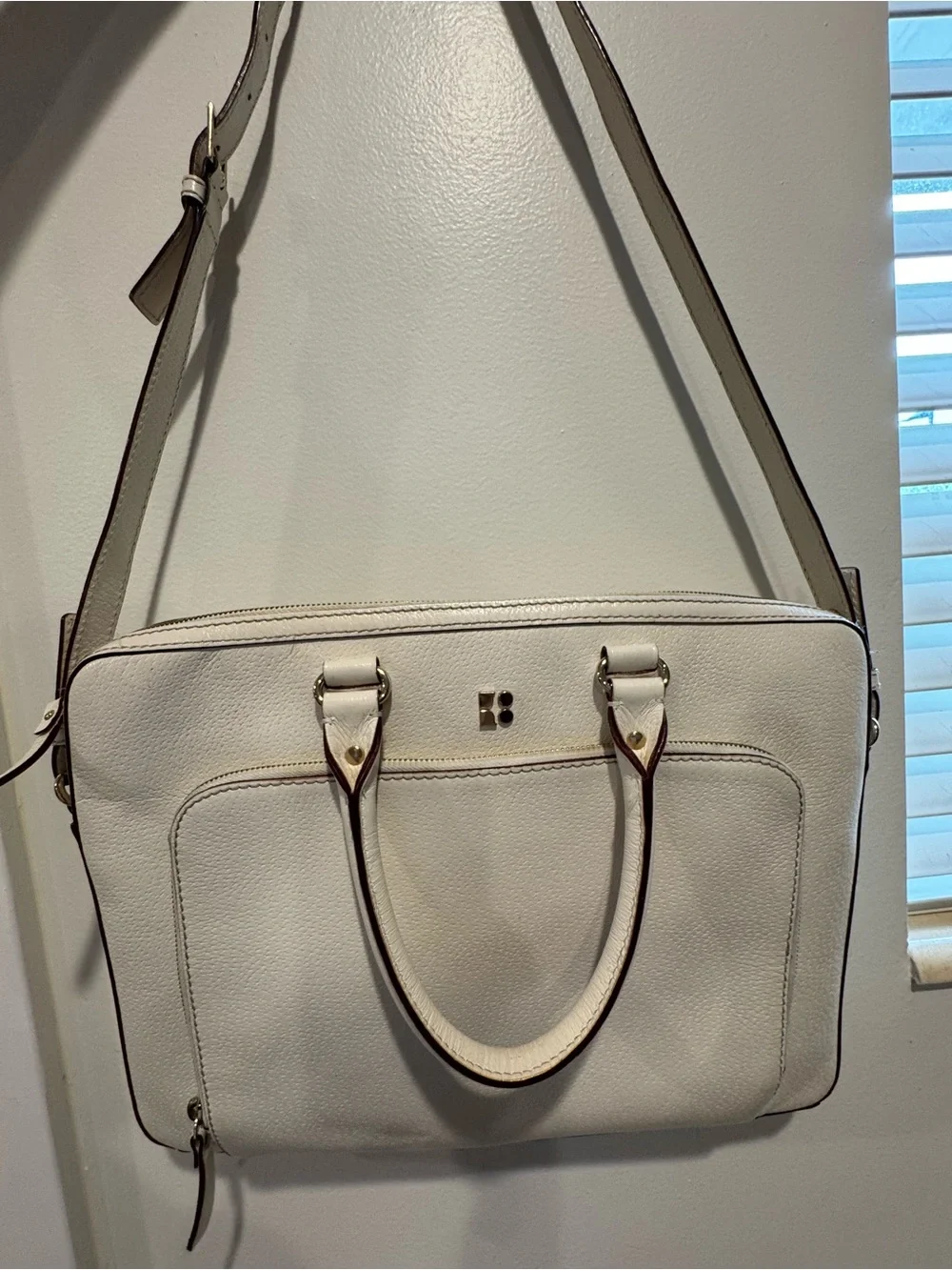 Kate Spade White Leather Work Laptop Tote Bag - Satchel Briefcase Crossbody